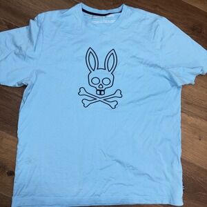 Psycho Bunny Mens New Castle Embroidered Graphic Tee Large Blue‎